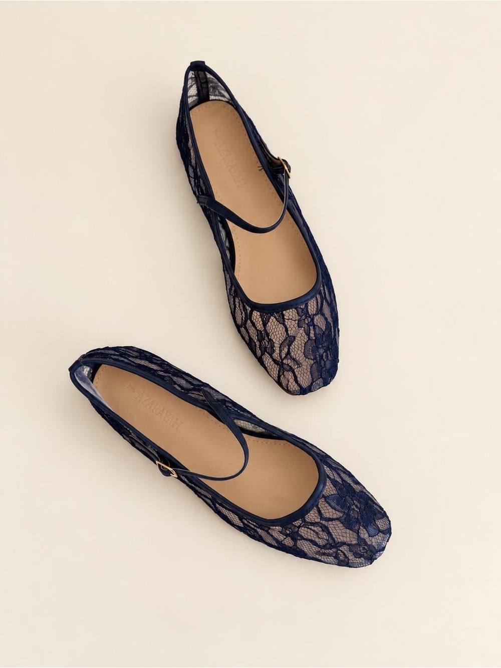 AZARAYAH Women’s Lace Mesh Mary Jane Ballet Flats with Buckle Strap